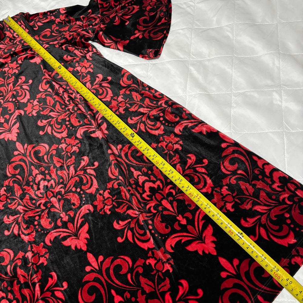 Studio One 22W Velvet Burnout Dress Red Black Whimsigoth Damask Bell‎ Sleeve - Picture 11 of 15